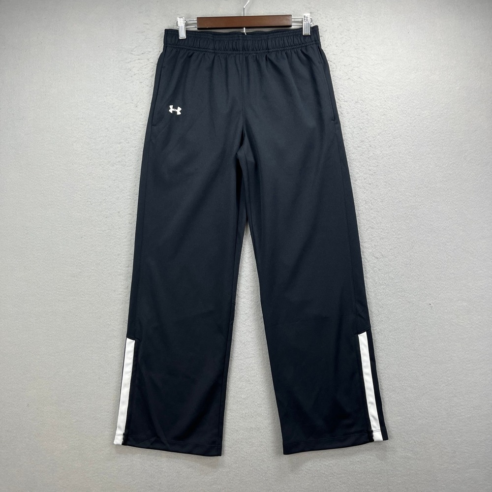 Under Armour Track Pants Mens Small Black Loose All Season Gear Side Stripe Gym